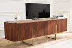 Design TV-meubel GATSBY 160cm bruin matgoud Mangoholz Retro, Ophalen of Verzenden, Nieuw