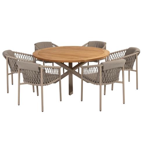 Prado Allora dining tuinset 160 cm rond 7 delig latte teak, Tuin en Terras, Tuinsets en Loungesets, Nieuw, Ophalen of Verzenden