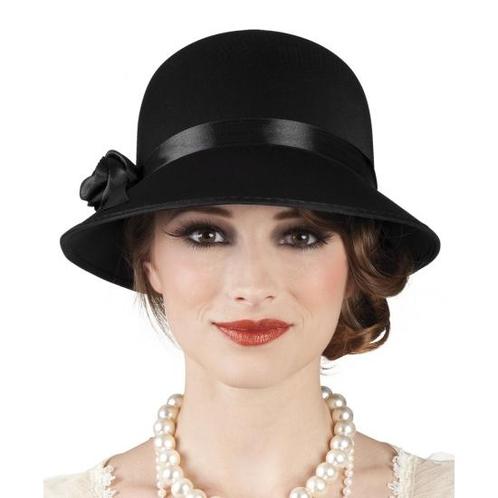 Vintage dames hoed zwart - Feesthoeden overig, Hobby en Vrije tijd, Feestartikelen, Verzenden