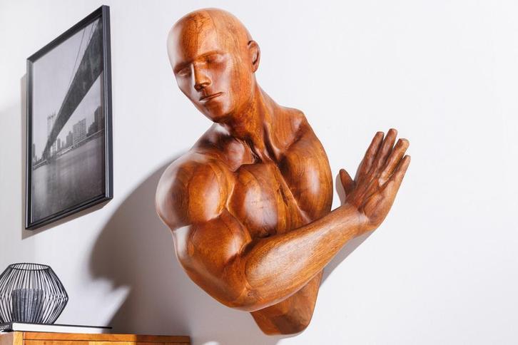 Massief wandbeeld SOUL 60cm bruin mangohout wanddecoratie, Huis en Inrichting, Woonaccessoires | Overige, Ophalen of Verzenden
