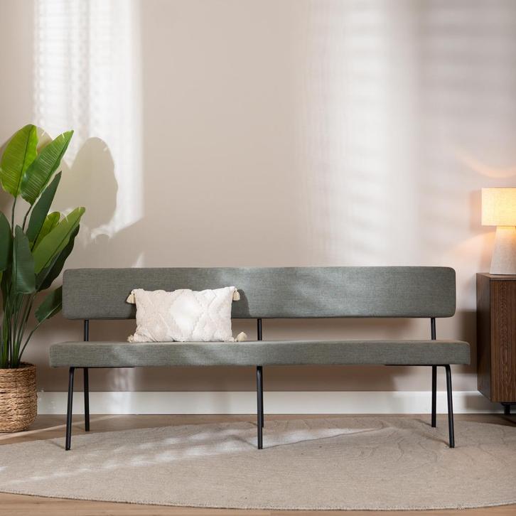 40% Korting: Scandinavische eetkamerbank Espen groen, Huis en Inrichting, Stoelen, Overige kleuren, Zo goed als nieuw, Stof, Ophalen