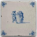 Tegel - Antieke delftsblauwe tegel met kinderspelen - 17e /