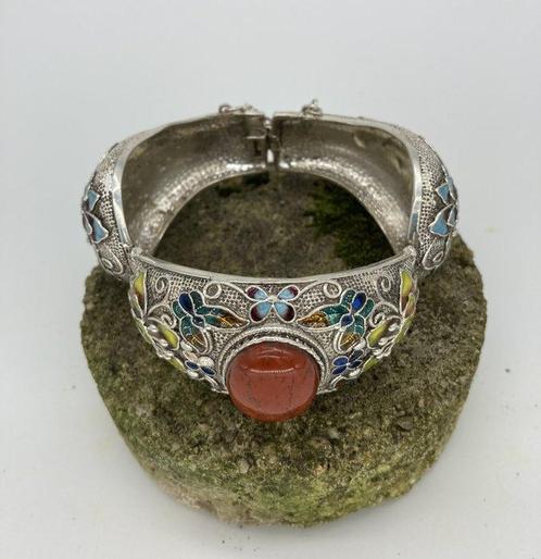 Filigrein armband jaspis - Emaille, Zilver verguld - China -, Antiek en Kunst, Kunst | Niet-Westerse kunst