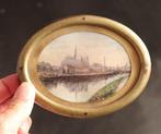 Antiek ovaal lijstje met miniatuur - Lijst - Metaal, Glas,