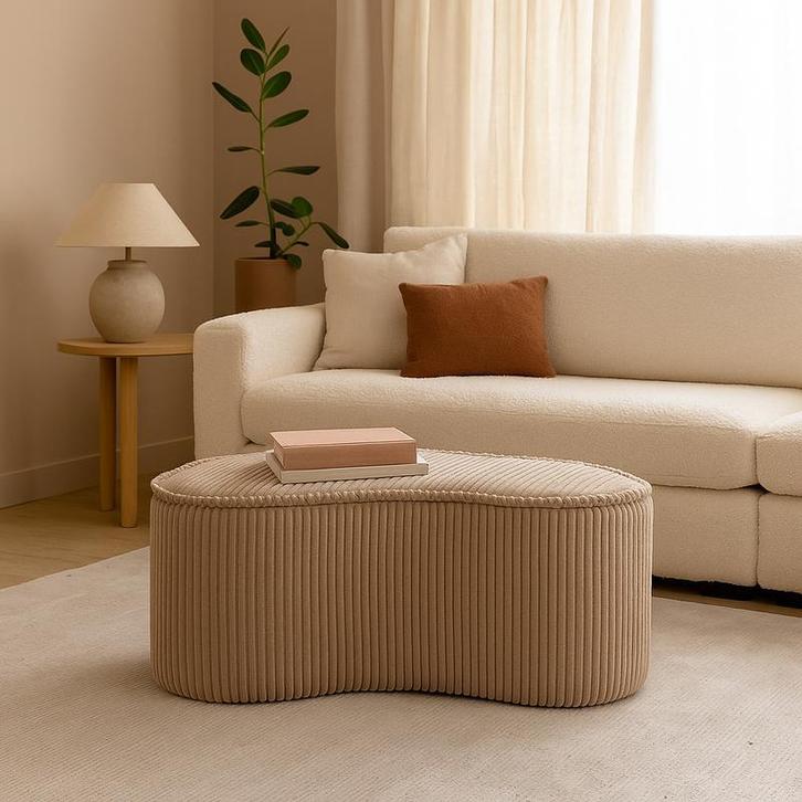 Poef rib - bruin - 87 x 40 x 38 cm, Huis en Inrichting, Banken | Voetenbanken en Poefen, Nieuw, Verzenden