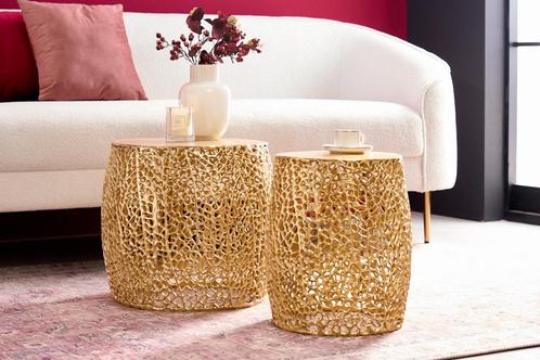 Set van 2 filigrane design salontafels ABSTRACT LEAF goud, Huis en Inrichting, Tafels | Salontafels, Ophalen of Verzenden