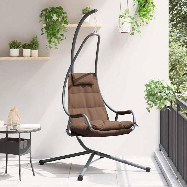 vidaXL Hangende ei-stoel Koffiebruin 94 x 107 x 196.5 cm, Tuin en Terras, Tuinbanken, Nieuw, Metaal, Verzenden