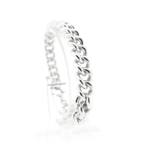 Massief zilveren gourmetschakel armband | 19,5 cm, Sieraden, Tassen en Uiterlijk, Armbanden, Overige kleuren, Gebruikt, Zilver