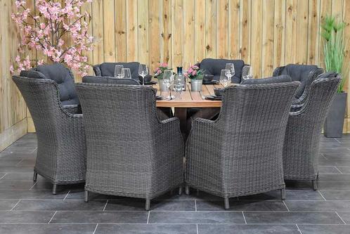 Surakarta Ronde Tafel 180 Teak Natural met 8 Darwin Dining T, Tuin en Terras, Tuinsets en Loungesets, Eettafel, Stoel, 8 zitplaatsen