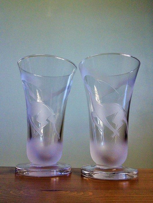 2 Geëtste Art Deco drinkglazen met gestileerd decor van, Antiek en Kunst, Curiosa en Brocante