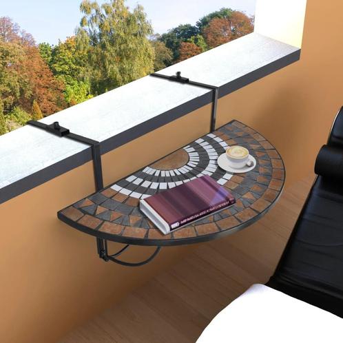 vidaXL Balkontafel hangend mozaïek terracottakleurig en wit, Tuin en Terras, Tuintafels, Nieuw, Verzenden
