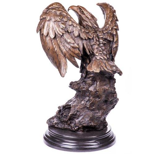 Figuur - XL Bronze Skulptur Adler auf Felsen – Vogel Figur, Antiek en Kunst, Curiosa en Brocante