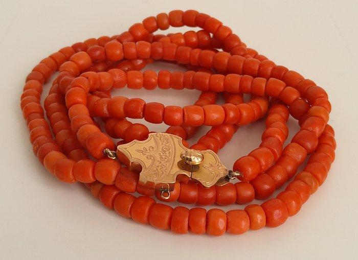 Ketting - 14 karaat Geel goud - Lange ketting bloedkoraal, Sieraden, Tassen en Uiterlijk, Antieke sieraden