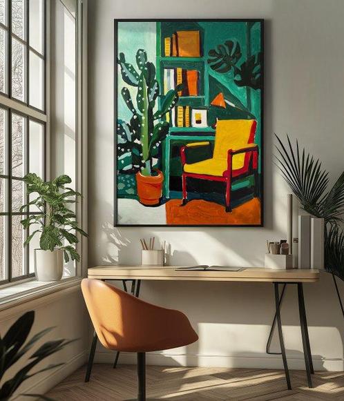 E. García - EL CACTUS Y LA SILLA AMARILLA - XL (NO RESERVE), Antiek en Kunst, Kunst | Schilderijen | Modern