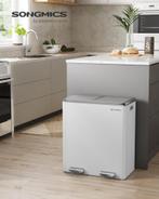 SONGMICS RVS Prullenbak - 2x30L - 2 vakken - Wit, Huis en Inrichting, Verzenden, Nieuw