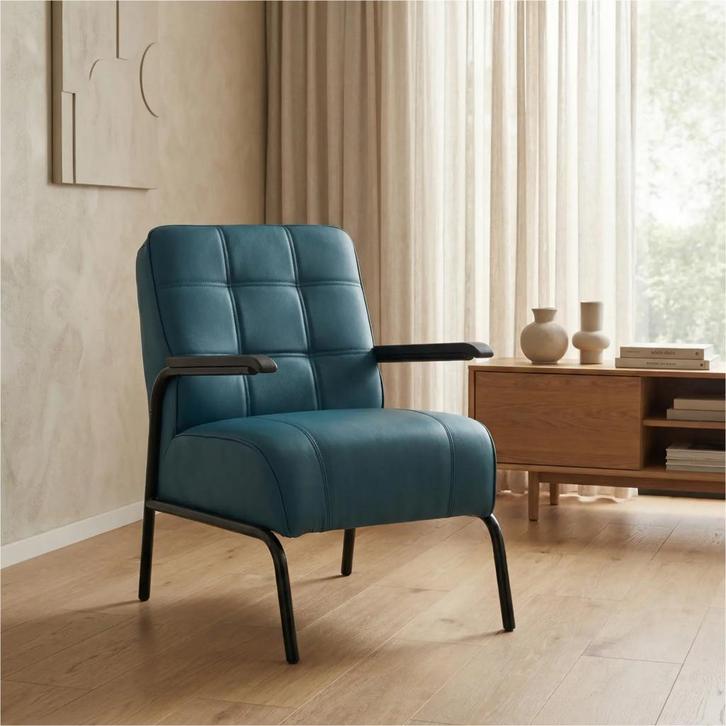 Leren fauteuil Ahead - Toledo Turquoise (blauw), Huis en Inrichting, Fauteuils, 50 tot 75 cm, 75 tot 100 cm, Nieuw, Leer, Ophalen of Verzenden