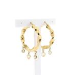 Gouden wokkel creolen met zirconia; Ø 34,5 mm (Oorbellen), Gebruikt, Overige kleuren, Ophalen of Verzenden, Met edelsteen