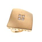 18 Krt. Gouden fantasie ring; Matte vierkant | Diamant 0,..., Sieraden, Tassen en Uiterlijk, Ringen, 18 tot 19, Gebruikt, Overige kleuren