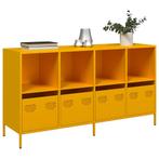 vidaXL Dressoir 135x39x73,5 cm koudgewalst staal mosterdgeel, Huis en Inrichting, Verzenden, Nieuw, Metaal
