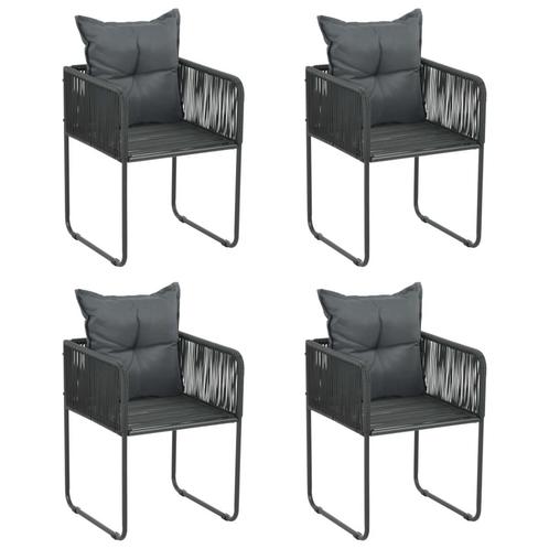 vidaXL Tuinstoelen 4 st met kussens poly rattan zwart, Tuin en Terras, Tuinstoelen, Nieuw, Rotan, Verzenden