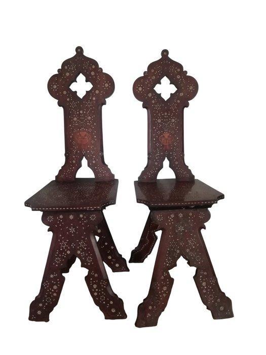 Intarsiate alla certosina - Coppia di sedie Siciliane -, Antiek en Kunst, Curiosa en Brocante