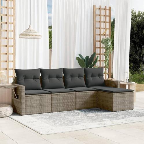 vidaXL 5-delige Loungeset met kussens poly rattan grijs, Tuin en Terras, Tuinsets en Loungesets, Loungeset, Nieuw, Rotan, Verzenden