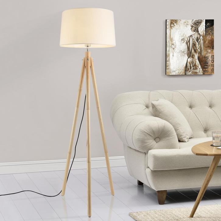 Staande lamp Tomar vloerlamp 153 cm E27 houtkleurig en wit, Huis en Inrichting, Lampen | Vloerlampen, Verzenden