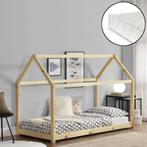 Kinderbed grenen bed huisbed 200x90 met matras houtkleurig, Verzenden, Nieuw