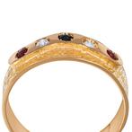 Ring - 18 karaat Geel goud, Robijnen - Saffier - Diamanten -, Sieraden, Tassen en Uiterlijk, Ringen, Nieuw