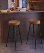 Set van 2 barkrukken kunstleer caramel – 120 kg draagkracht, Huis en Inrichting, Barkrukken, Verzenden, Nieuw