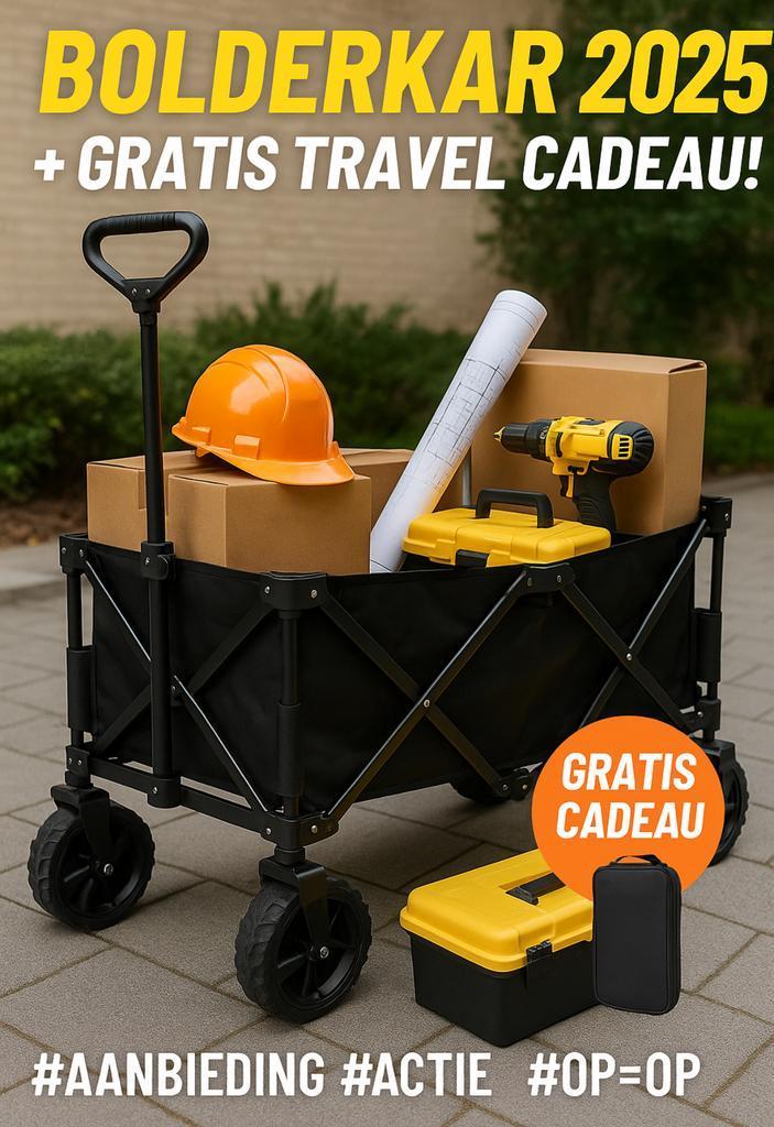 Bolderkar zwart XL - Actie!!, Caravans en Kamperen, Bolderkarren, Nieuw, Opvouwbaar, Verzenden