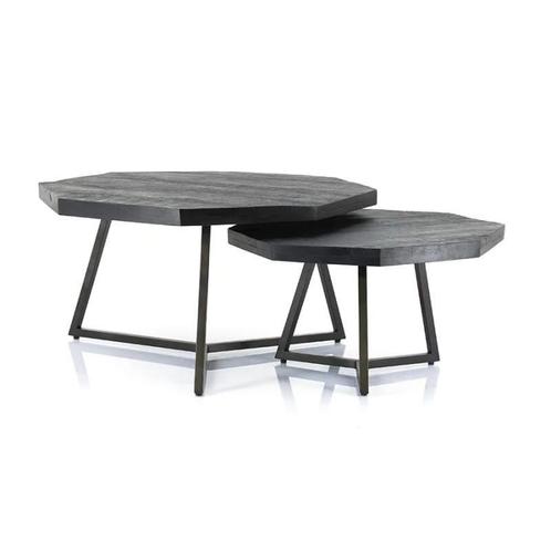 Salontafel Octagon Set van 2 76cm/60cm - Zwart - 1646 - s..., Huis en Inrichting, Tafels | Salontafels, Nieuw, Overige materialen