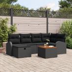 vidaXL 7-delige Tuinbankenset met kussens poly rattan zwart, Verzenden, Nieuw, Rotan