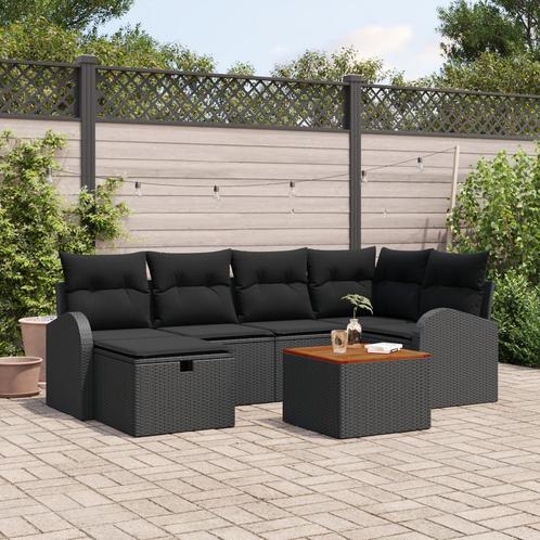 vidaXL 7-delige Tuinbankenset met kussens poly rattan zwart, Tuin en Terras, Tuinsets en Loungesets, Nieuw, Rotan, Verzenden