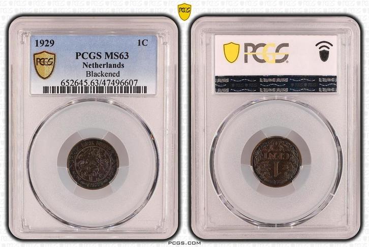 Koningin Wilhelmina 1 cent 1929 MS63 Blackened PCGS, Postzegels en Munten, Munten | Nederland, Losse munt, 1 cent, Koningin Wilhelmina