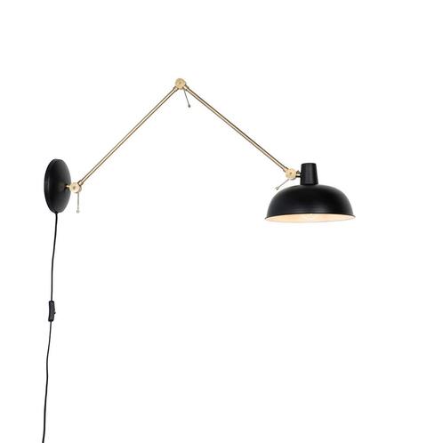 Retro wandlamp zwart met brons - Milou, Huis en Inrichting, Lampen | Wandlampen, Nieuw, Overige materialen