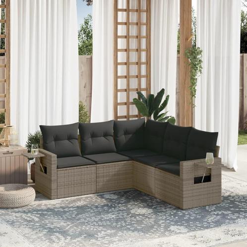 vidaXL 5-delige Loungeset met kussens poly rattan grijs, Tuin en Terras, Tuinsets en Loungesets, Loungeset, Nieuw, Rotan, Verzenden