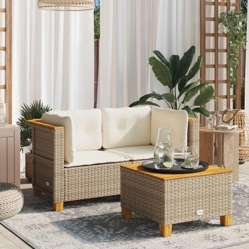 vidaXL Tuinbanken 2 st met kussens poly rattan beige, Tuin en Terras, Tuinsets en Loungesets, Nieuw, Rotan, Verzenden