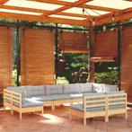 vidaXL 9-delige Loungeset met grijze kussens massief, Tuin en Terras, Tuinsets en Loungesets, Verzenden, Nieuw, Loungeset