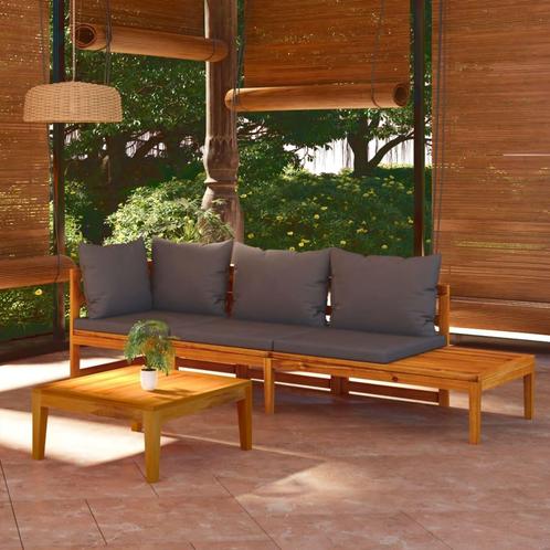 vidaXL 3-delige Loungeset met donkergrijze kussens, Tuin en Terras, Tuinsets en Loungesets, Loungeset, Nieuw, Hardhout, Verzenden