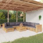 vidaXL 9-delige Loungeset met kussens massief teakhout, Verzenden, Teakhout, Nieuw, 8 zitplaatsen