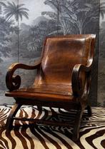 Fauteuil - hard hout, Leder - Plantage stoel