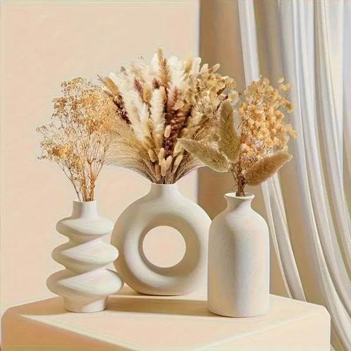 SerenoBoho™ Vazen – Handgemaakte Keramiek Set in Wit (3-deli, Huis en Inrichting, Woonaccessoires | Kunstplanten en Kunstbloemen
