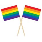 50x Vlaggetjes prikkers gekleurde regenboogvlag 8 cm hout/.., Ophalen of Verzenden, Nieuw