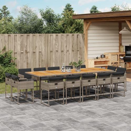 vidaXL 15-delige Tuinset met kussens poly rattan grijs, Tuin en Terras, Tuinsets en Loungesets, Tuinset, Nieuw, 4 zitplaatsen
