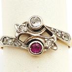 Ring - 18 karaat Geel goud - 0.20ct. tw. Robijn - Diamant, Sieraden, Tassen en Uiterlijk, Ringen, Nieuw
