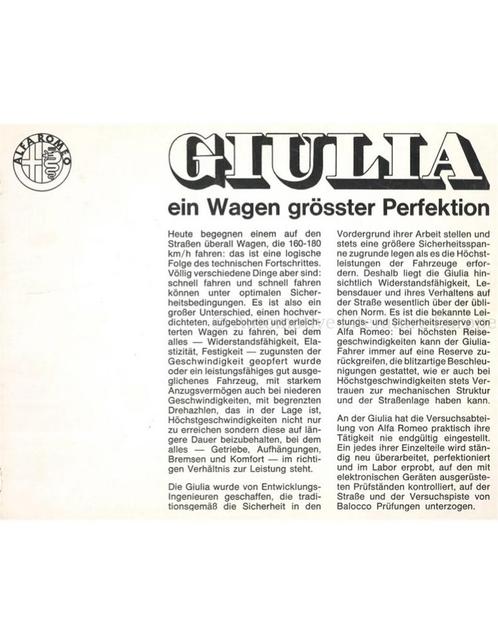 1970 ALFA ROMEO GIULIA BROCHURE DUITS, Boeken, Auto's | Folders en Tijdschriften, Alfa Romeo