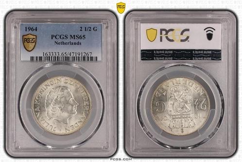 Koningin Juliana zilveren 2 1/2 gulden 1964 MS65 PCGS, Postzegels en Munten, Munten | Nederland, Losse munt, Koningin Juliana