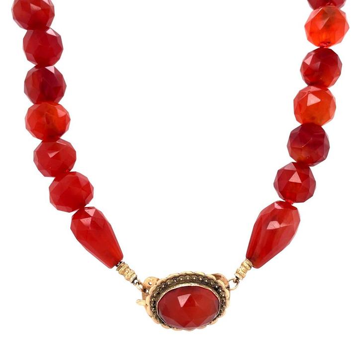 Vintage carneool collier met gouden sluiting 14 krt, Sieraden, Tassen en Uiterlijk, Kettingen, Nieuw, Ophalen of Verzenden