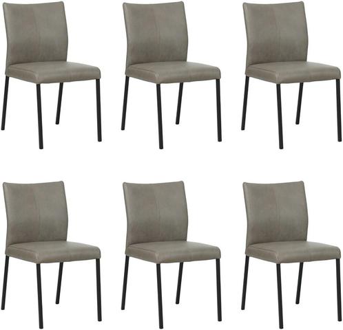 Grijze leren moderne eetkamerstoel - poot vierkant zwart - G, Huis en Inrichting, Stoelen, Overige kleuren, Nieuw, Leer, Ophalen of Verzenden